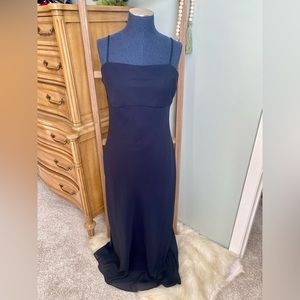 Vintage Alyn Paige Chiffon Navy Blue Maxi Prom Dress Size 9/10 Medium